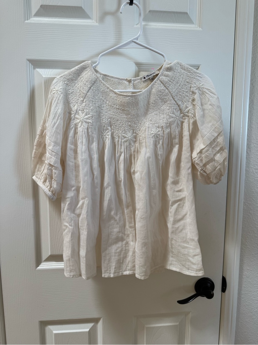 Madewell Ivory embroidered Smocked Blouse with puff sleeves 100% cotton - Picture 2 of 11